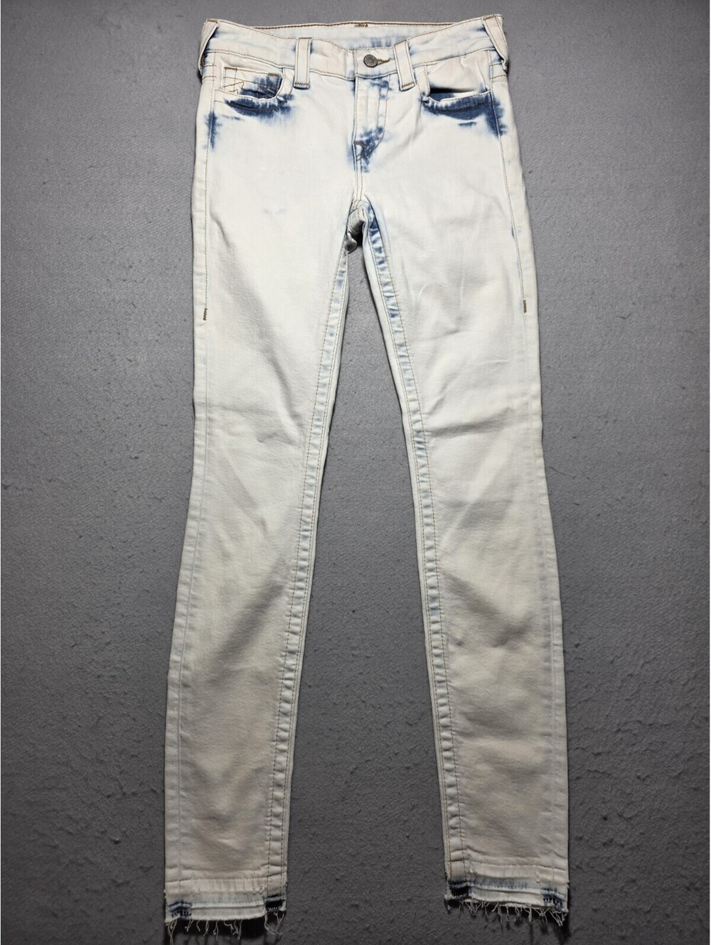 True Religion Halle Skinny Jeans Womens Size 27 Light Wash Acid Raw Hem Stretch